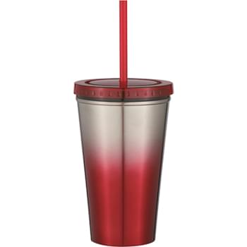 16 Oz. Stainless Steel Double Wall Chroma Tumbler With Straw