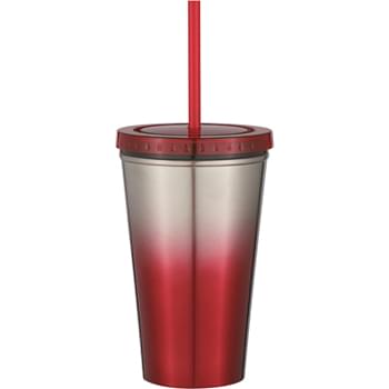 16 Oz. Stainless Steel Double Wall Chroma Tumbler With Straw