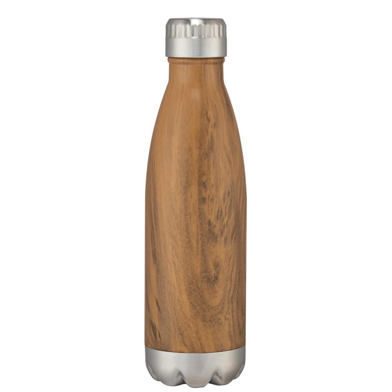 16 Oz. Stainless Steel Woodtone Vacuum Bottle