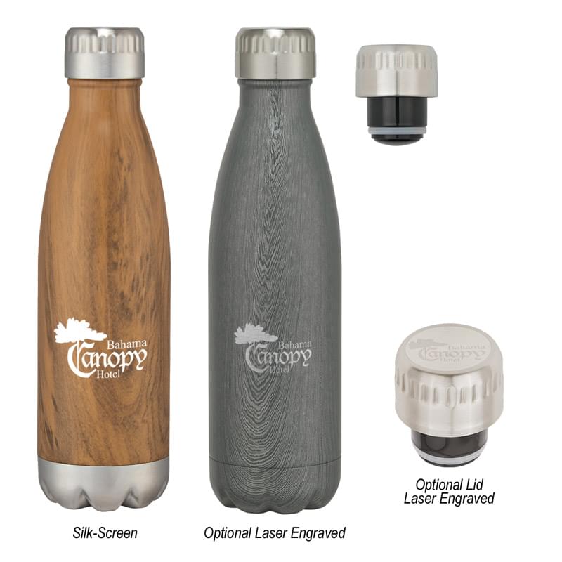 16 Oz. Stainless Steel Woodtone Vacuum Bottle