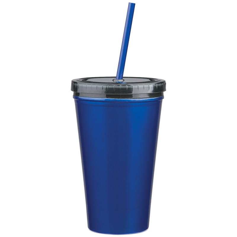 16 Oz. Stainless Steel Double Wall Tumbler With Straw