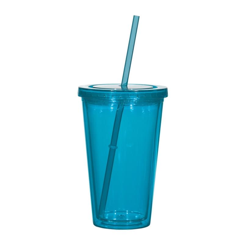 16 Oz. Double Wall Acrylic Tumbler With Straw