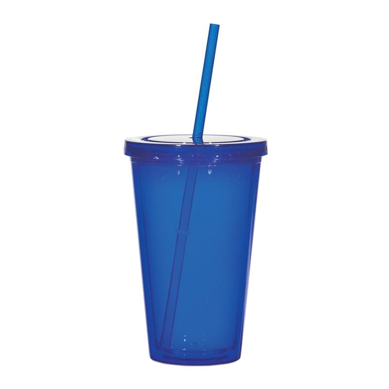 16 Oz. Double Wall Acrylic Tumbler With Straw