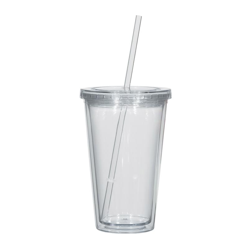 16 Oz. Double Wall Acrylic Tumbler With Straw