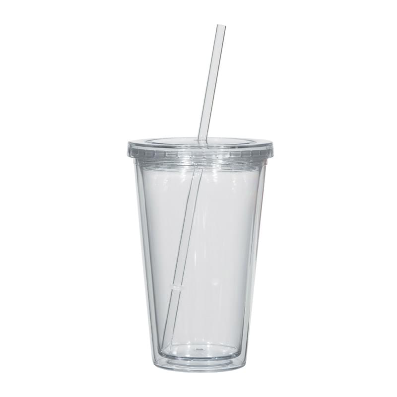 16 Oz. Double Wall Acrylic Tumbler With Straw