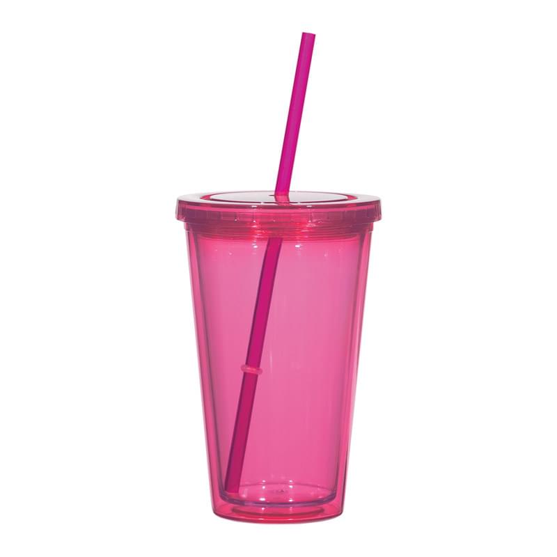 16 Oz. Double Wall Acrylic Tumbler With Straw