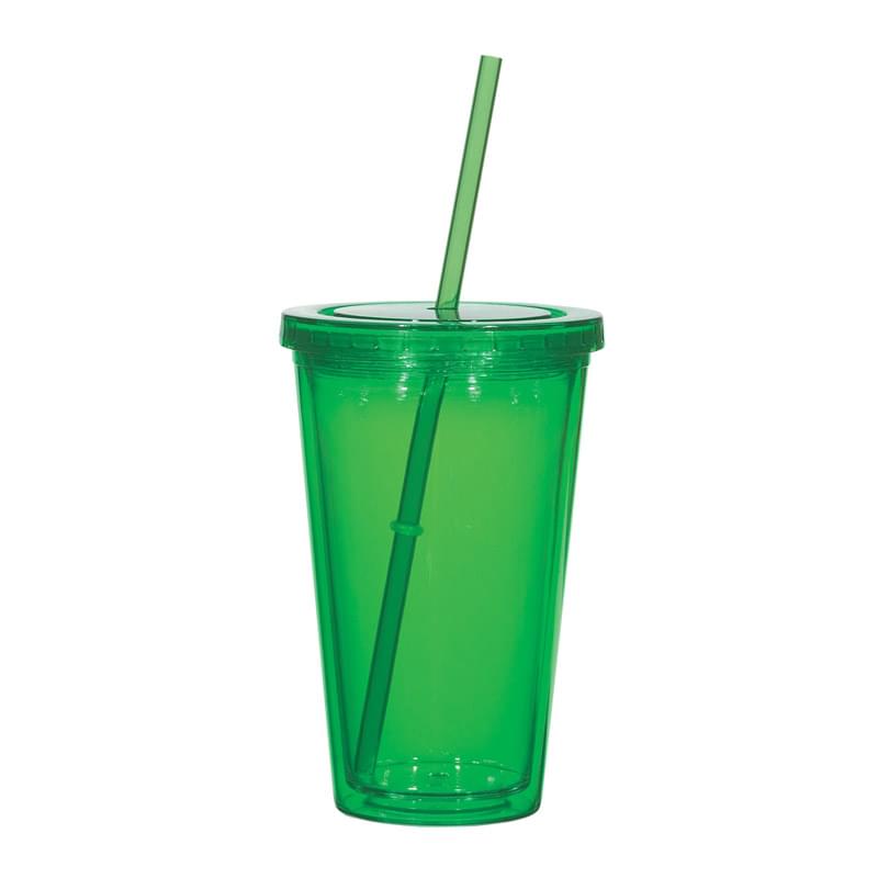 16 Oz. Double Wall Acrylic Tumbler With Straw