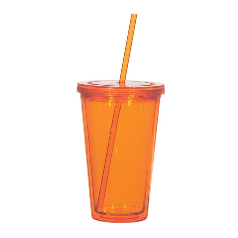 16 Oz. Double Wall Acrylic Tumbler With Straw