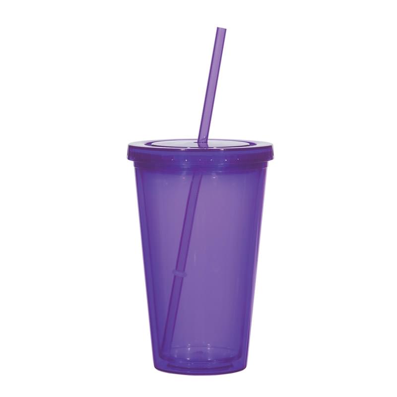 16 Oz. Double Wall Acrylic Tumbler With Straw