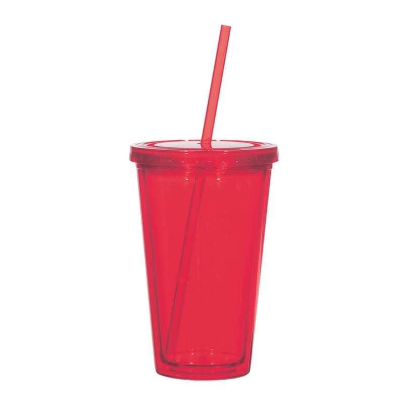 16 Oz. Double Wall Acrylic Tumbler With Straw