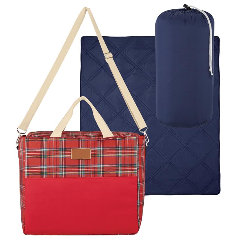 Tartan Cooler Bag With Puffy Blanket