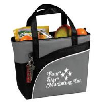 Superior 12-Pack Cooler Tote Bags - 90 Gram Non-Woven Polypropylene. Earth friendly, lightweight, reusable and recyclable. Insulated heat-sealed lining. Main zippered compartment to keep food/beverages cold or warm. ID window on back and front pocket with velcro closure.