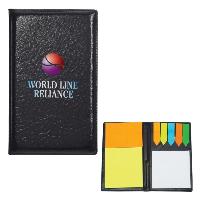 Leather Look Padfolio With Sticky Notes & Flags - Sticky Notes In Various Colors And Shapes | Sticky Flags In 5 Neon Colors