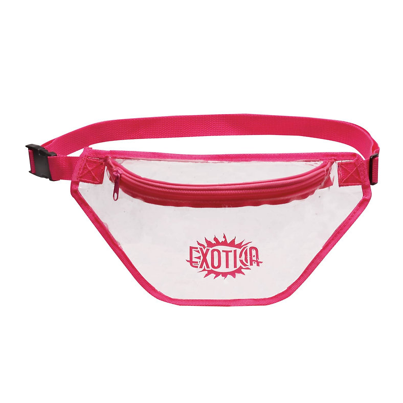 Clear Fanny Pack - Stylish and practical, this transparent waist bag is made from durable Clear PVC, featuring a main zippered compartment and adjustable strap. Perfect for concerts, festivals, sporting events, or everyday use where clear bags are required. Main zippered compartment with extra inside open pocket for necessities. Adjustable poly-web waist belt