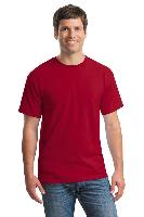 Gildan &#174;  - Heavy Cotton &#153;  100% Cotton T-Shirt.  5000 - |   5.3-ounce, 100% cotton   99/1 cotton/poly (Ash)      90/10 cotton/poly (Sport Grey, Antique Cherry Red, Antique Irish Green, Antique Jade Dome, Antique Orange, Antique Sapphire)      50/50 cotton/poly (Blackberry, Dark Heather, Heather Military Green, Heather Red, Heathered Sapphire, Lilac, Midnight, Neon Blue, Neon Green, Russet, Sunset, Tweed, Safety Green, Safety Orange, Safety Pink, Graphite Heather)     Seamless double-needle 7/8' collar    Double-needle sleeves and hem    Taped neck and shoulders 