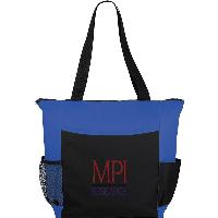 The Grandview Meeting Tote - CLOSEOUT! Please call to confirm inventory available prior to placing your order!<br />Large zippered main compartment with double 25" handles. Open front pocket includes business card pockets and elastic pen loops. Side mesh pocket and side pocket.