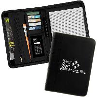Zippered Calculator Padfolio - Soft leatherette zippered padfolio features include 5 accessory pockets, full zip around closure for security, built in calculator for convenience, full size pad of paper for notes.  A must take to every meeting and such a great value!