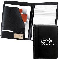 Full Size Plush Padfolio - Soft Leatherette. Size: 9-1/4" x 12-1/4" x 1/2".  Look impressive taking notes with this executive writing pad.  Features include notepad ,inside sleeve section with multiple pockets for additional storage and ID card window.  Great appearance and fantastic value!
