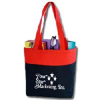 Travelstar Color Top Tote Bags - Heavyweight 600 Denier Polyester Canvas. Size: 15.5" x 14" x 6". Features colored top panel with matching polywebbed shoulder-length carry handles. Also features a 6" gusset main compartment for plenty of space! <a href="https://www.conventionbags.com/product/T-14-CUSTOM/CUSTOM---Travelstar-Color-Top-Tote-Bags.html?cid=" id="make-it-custom-link">Make-It-Custom</a> with over 30 different bag colors and features to choose from!