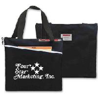 Travelstar Zippered ID Convention Tote - Heavyweight 600 Denier Polyester Canvas. 16.5"L x 6"W x 14"H. Features include zippered closure, large front slip pocket, pen holder, and back panel I.D/badge holder. <a href="https://www.conventionbags.com/product/T-5-CUSTOM/CUSTOM---Travelstar-Zippered-ID-Convention-Tote.html?cid=" id="make-it-custom-link">Make-It-Custom</a> with over 30 different bag colors and features to choose from!