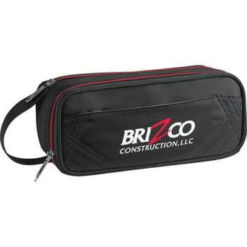 elleven Travel Organizer Case - Zippered main compartment.  Front zippered pocket includes attached built-in techtrap elastic organizer panel for maximum storage and organization.  Additional elastic organization on the interior of front panel.  Front padded pocket.  Side grab handle.  Multi-function design for use as a tech organizer for accessories and cords, small dopp kit or personal golf caddy.  Signature elleven™ lining and hardware.