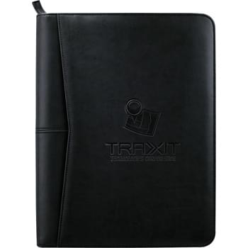 Pedova Zippered Padfolio - Zippered closure. Gusseted document pocket. Slash pocket. Pen loop. Six business card holders. Two USB memory flash drive holders. Two mesh ID windows. Gusseted elastic media pocket. Includes 8.5" x 11" writing pad. 