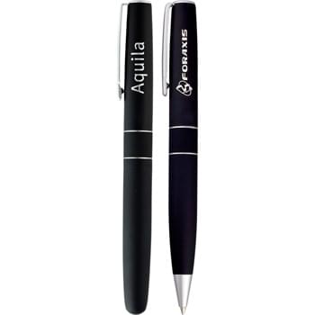 SoHo Pen Set - Spray rubber coat finish provides hours of comfort writing. Pens include premium black ink cartridges.
