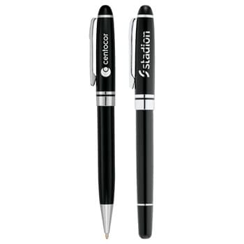 Bristol Pen Set - It's a beautiful thing when classic meets corporate. Matte silver or high gloss black barrels complemented by shiny chrome accents. Set includes premium black ink cartridges.
