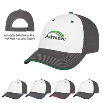 Cotton Chino Cap - CLOSEOUT! Please call to confirm inventory available prior to placing your order!<br />100% Cotton Chino Twill, Garment Washed | 6 Panel, Medium Profile | Unstructured Crown & Pre-Curved Visor | Under Visor Matches Eyelets And Top Button | Cotton Twill Sweatband | Adjustable Self-Material Strap With Hook And Loop Closure