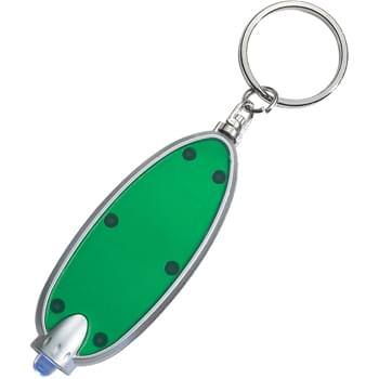 Oval LED Key Chain - CLOSEOUT! Please call to confirm inventory available prior to placing your order!<br />Button Cell Batteries Included | Slide Switch To Turn On/Off