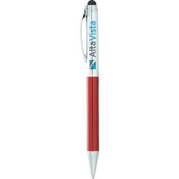 Dickson Ballpoint Stylus - Sleek in design and powerful in function, the Dickson Ballpoint Stylus is your go-to classic ballpoint with rubberized stylus end tip. Twist action mechanism with blue ballpoint ink cartridge. Includes velvet pouch.