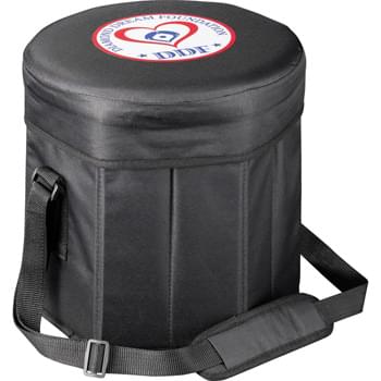Game Day Cooler Seat - 12" high and wide, this cooler seat can support up to 200 pounds and keeps up to 24 drinks or food cold with its insulated liner. Ultra-portable, the cooler seat folds completely flat to store when not in use.