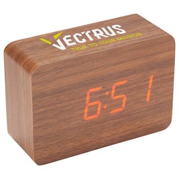 LED Display Wooden Clock - This LED Display Wooden Clock is perfect for any desk, table or night stand.   The clock displays the time, calendar, alarm and temperature.   You are able to save up to 3 different alarms.   Includes three AAA batteries.