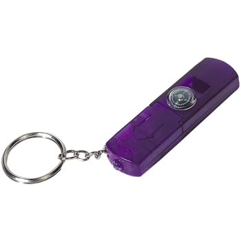 Whistle, Light And Compass Key Chain - Button Cell Batteries Included | Red Light | Squeeze To Turn On Light