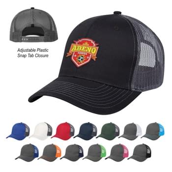 Cotton Twill Mesh Back Cap - 100% Brushed Cotton Twill Crown | 6 Panel, Low Profile | Structured Crown & Pre-Curved Visor | Mesh Back With Adjustable Plastic Snap Tab Closure