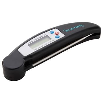Digital Instant Read Thermometer - This digital instant read thermometer provides accurate readings in Celsius or Fahrenheit. Reads temperature range of 50ºC (-58°F) to 300°C (572º F).  Easy push button on/off. Thermometer folds down for easy storage. Includes 1 AAA battery.