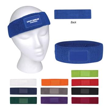 Sweatband With Patch - CLOSEOUT! Please call to confirm inventory available prior to placing your order!<br />100% Cotton Terry Cloth | Available in 11 Popular Colors!