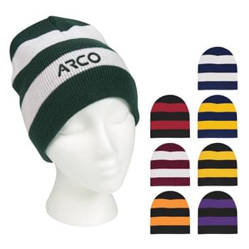 Rugby Stripe Knit Beanie - CLOSEOUT! Please call to confirm inventory available prior to placing your order!<br />100% Acrylic  | One Size Fits All
