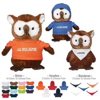 8 1/2" Hoot Owl - 14 Popular Shirt Colors | 5 Popular Hoodie Or Bandana Colors | These Cute, Cuddly Animals Are A Great Way To Show Your Logo And Get Your Message Across