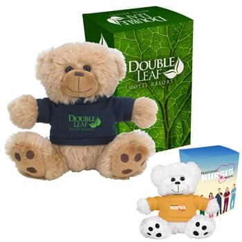 6" Big Paw Bear With Custom Box - 14 Popular Shirt Colors | These Cute, Cuddly Animals Are A Great Way To Show Your Logo And Get Your Message Across | Shirts: Black, Light Blue, Brown, Gray, Forest Green, Lime Green, Navy, Athletic Gold, Orange, Pink, Purple, Red, Royal Blue, White