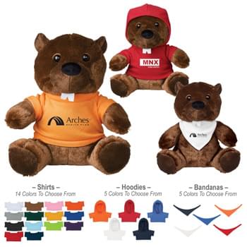 8 1/2" Bucky Beaver - CLOSEOUT! Please call to confirm inventory available prior to placing your order!<br />14 Popular Shirt Colors | 5 Popular Hoodie Or Bandana Colors | These Cute, Cuddly Animals Are A Great Way To Show Your Logo And Get Your Message Across