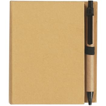 Eco-Inspired Notebook With Pen - 100 Page Unlined Recycled Notebook | Sticky Flags In 5 Neon Colors | Sticky Notes | Matching Pen Has Paper Barrel