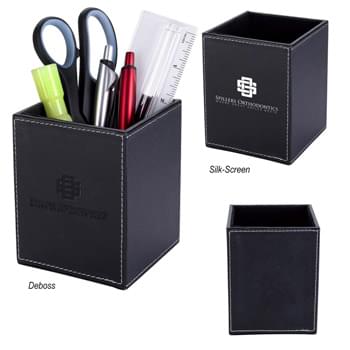 Executive Pen & Pencil Cup - Polyurethane Leatherette With Velvet Interior