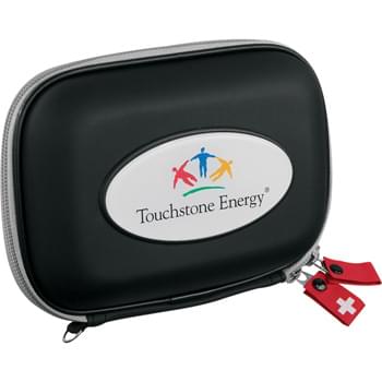 StaySafe EVA First Aid Kit - Stay safe with this sturdy essential kit.  Includes four alcohol prep pads, non woven sponge, five adhesive bandages, surgical tape, conforming bandage,  triangular bandage, scissors, two safety pins, zippered EVA case, and user instructions.