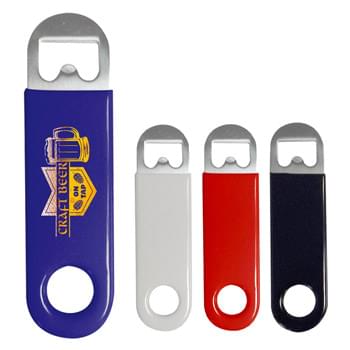 Vinyl Coated Stainless Steel Bottle Opener - CLOSEOUT! Please call to confirm inventory available prior to placing your order!<br />Metal Bottle Opener