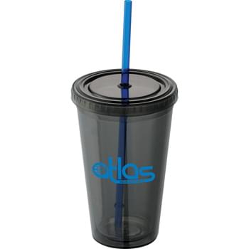 Sedici Tumbler 16oz - Double-wall acrylic tumbler and straw with stopper. Product ships with matching color straw unless specified otherwise in purchase order. BPA free. 16oz.