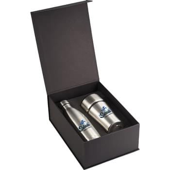 Alps Copper Vacuum Gift set - Do not miss out on one of the best gift sets of the year.  Includes the Copper bottle 1624-74 17oz and Milo Tumbler 1625-28 20oz.  Durable, double-wall stainless steel vacuum construction with copper insulation, which allows your cold beverage to stay cold for 24 hours and at least 8 hours for hot beverages. The construction also prevents condensation on the outside of the piece.   Exclusive.  20oz.