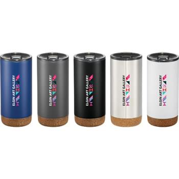 Valhala Copper Vac Insulated Tumbler with Cork 16oz - With the skid-proof cork featured bottom design, your next promotion will be sure to stand out.  Durable, double-wall stainless steel vacuum construction with copper insulation, which allows your cold beverage to stay cold for 24 hours and at least 8 hours for hot beverages. The construction also prevents condensation on the outside of the piece. Fits most standard car cup holders.  Exclusive. 16oz.