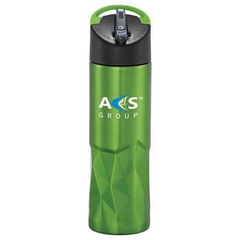 Geometric Stainless Bottle 30oz - CLOSEOUT! Please call to confirm inventory available prior to placing your order!<br />Part of our Bold Geometry trend collection this style is defined by angles that create a great tactile and visual experience.  Flip-top lid with straw for easy drinkability.  Straw detaches for easy cleaning.  Large opening for easy cleaning and filling.  Stainless steel construction. Carabiner hook on lid.  BPA free.  exclusive. 30oz.