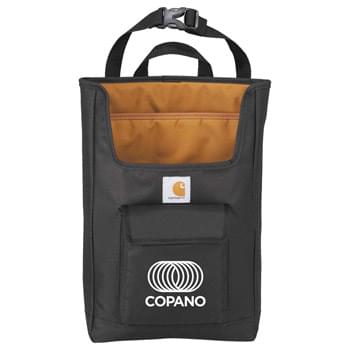 Carhartt Backseat Car Organizer - Adjustable strap for securing to the back of a car seat. Padded lined pocket for 15" Laptop Computer or Tablet. Gusseted front Velcro pocket. Large open main storage compartment for quick access from the front of the car.